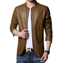 wholesale pu collarless cheap custom simple slim men leather jacket